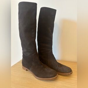 Sergio Rossi tall suede flat boot. Mahogany. Size 40 (US10).
